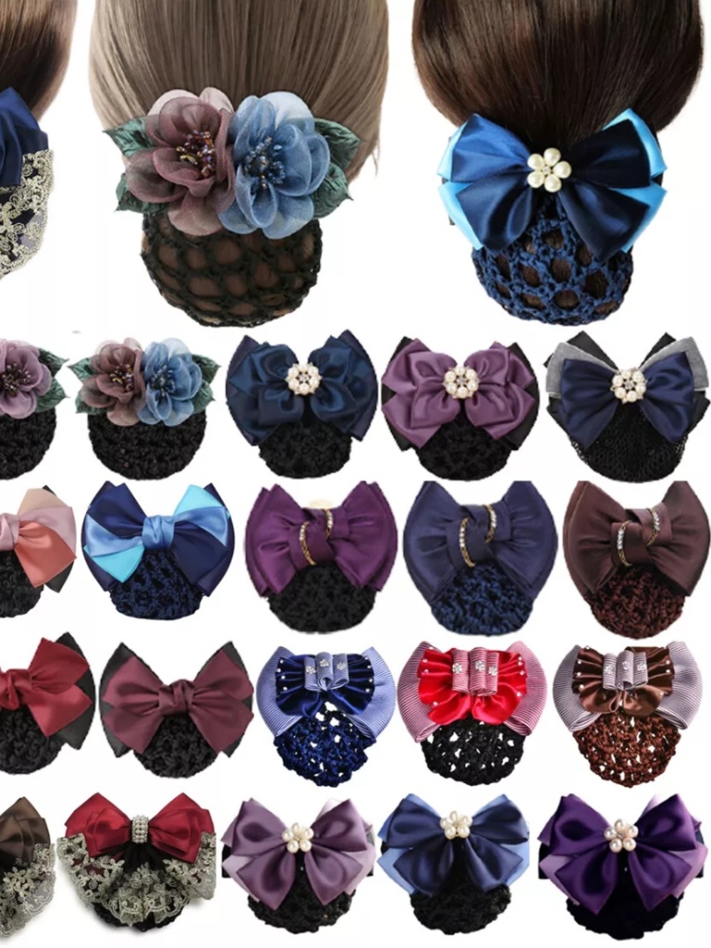 Women Lace Satin Bow Cover Bowknot Barrette Hair Clip Bowknot Net Bun Snood❥